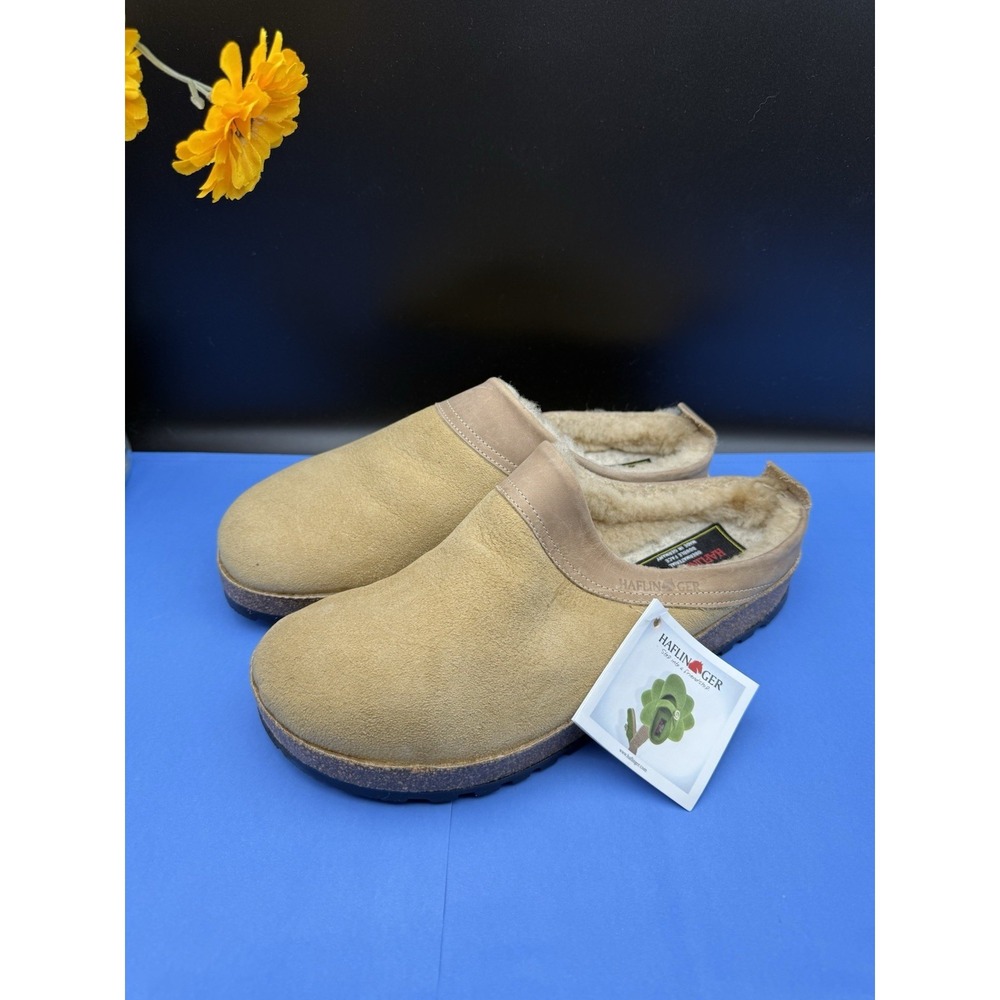 Haflinger Snowbird Unisex Shearling Suede Clogs Slippers EU 40 (US W 9–9.5) Tan